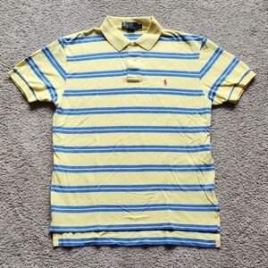 Polo Ralph Lauren men's yellow polo shirt with blue stripes, size large preppy